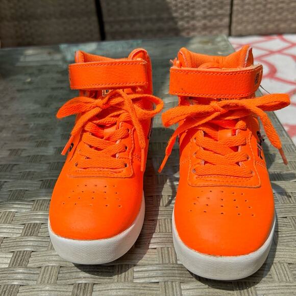 Vintage-Style Fila Basketball High Tops – “Hazard” Orange/Black – Kids Size 11 - Picture 2 of 4